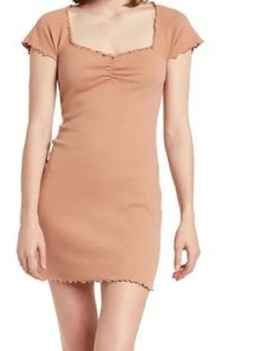 Abound Ribbed Lettuce Midi Dress with Lettuce Edge Light Brown NWT Medium